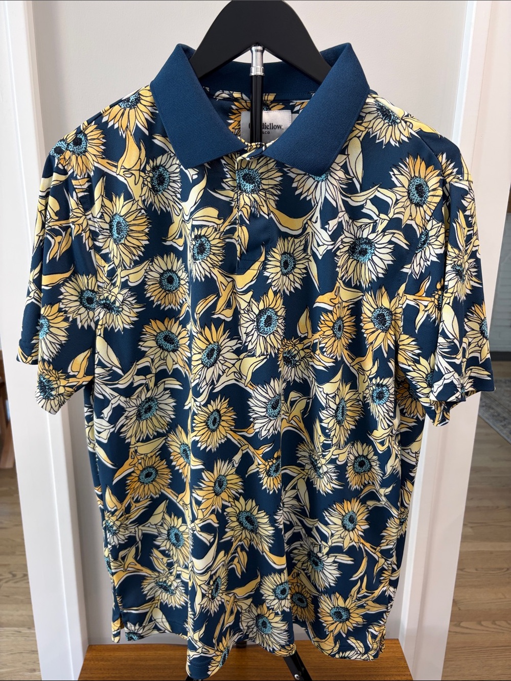 Goodfellow & Co Navy Floral Sunflower Polo